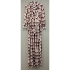 L'Agence Cameron Plaid Long Shirt Dress Tie Waist Size XS Tall